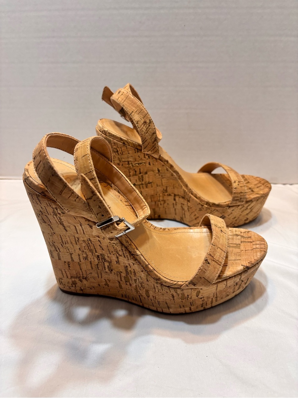 Schutz Eduarda Cork Wedge Sandals - Neutral Tan Size 8